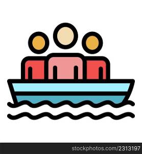 People in rescue boat icon. Outline people in rescue boat vector icon color flat isolated. People in rescue boat icon color outline vector