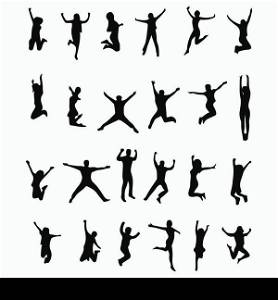 people jumping and flying vector set black
