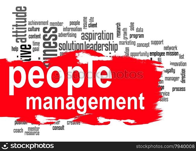 People management word cloud image with hi-res rendered artwork that could be used for any graphic design.. People management word cloud with red banner