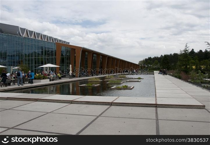 people near the water on the terras at the floriade world expo 2012 in Hollland