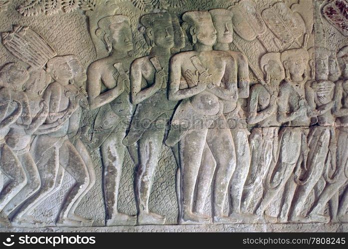 People on the wall of Angkor at, Cambodia