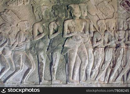 People on the wall of Angkor at, Cambodia