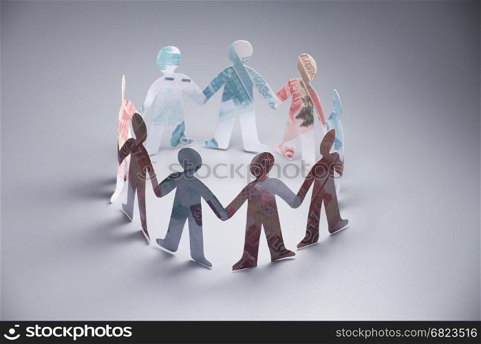 people origami banknotes. people origami from the banknote holding hands