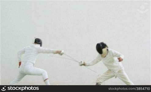 People practicing, men, athletes, sports, fencing duel. Olympic sport competition. 6of26