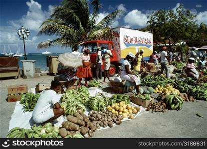 People putting up their commodities for sale, St. Martin