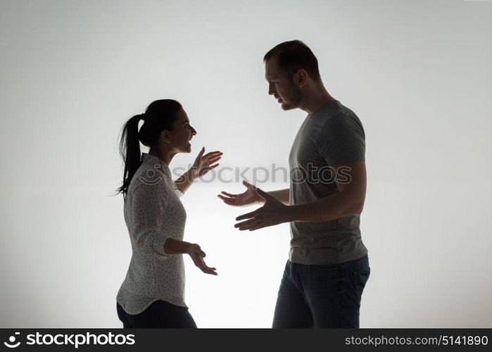 people, relationship difficulties, conflict and family concept - angry couple having argument. angry couple having argument