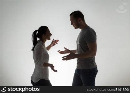 people, relationship difficulties, conflict and family concept - angry couple having argument. angry couple having argument
