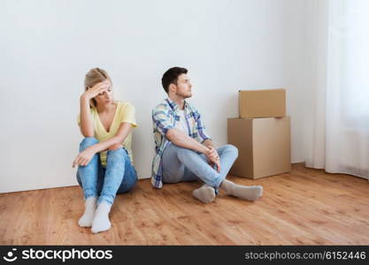 people, relationship difficulties, divorce, conflict and family concept - unhappy couple having argument or break up at home