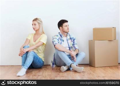 people, relationship difficulties, divorce, conflict and family concept - unhappy couple having argument or break up at home
