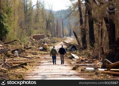 People returning to their homes after hurricane. Immense damage done by the storm. Generative AI . Hurricane devastation people returning to their homes after hurricane