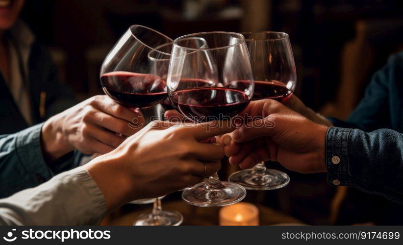 People&rsquo;s hands are minted with glasses of wine Illustration Generative AI
