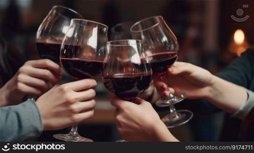 People&rsquo;s hands are minted with glasses of wine Illustration Generative AI
