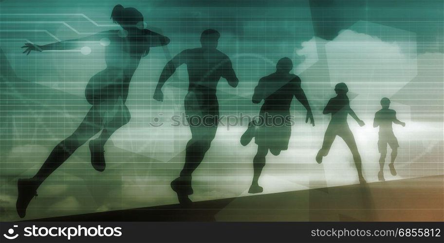 People Running Silhouette Background Illustration as Concept. Medical Science Technology