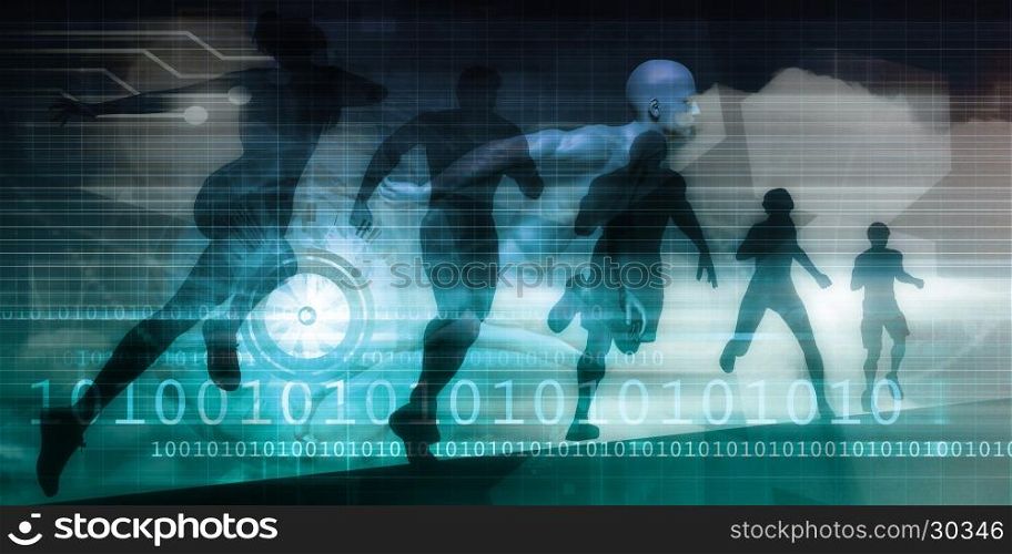 People Running Silhouette Background Illustration as Concept. Systems Development
