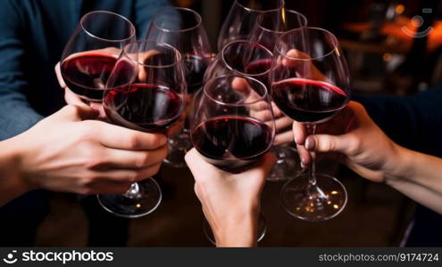 People’s hands are minted with glasses of wine Illustration Generative AI 
