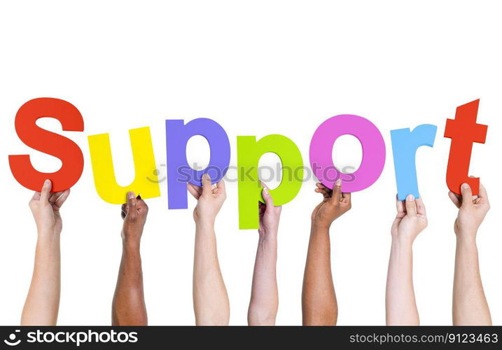 People s Hands Holding SUPPORT Alphabet