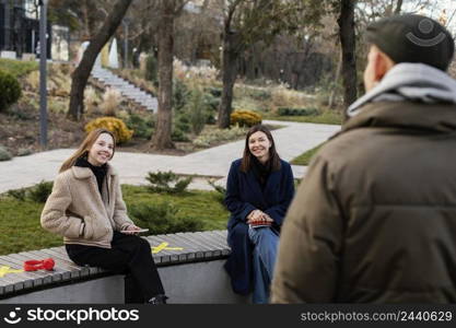 people sitting distance bench 2