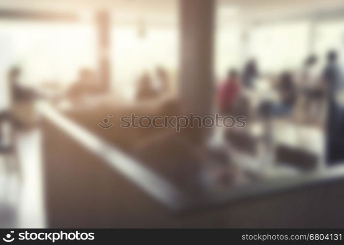 people sitting in cafe coffee shop for background, vintage tone and defocused