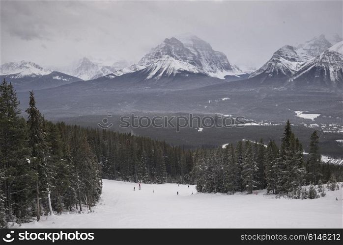 People skiing, Lake Louise, Banff National Park, Alberta, Canada