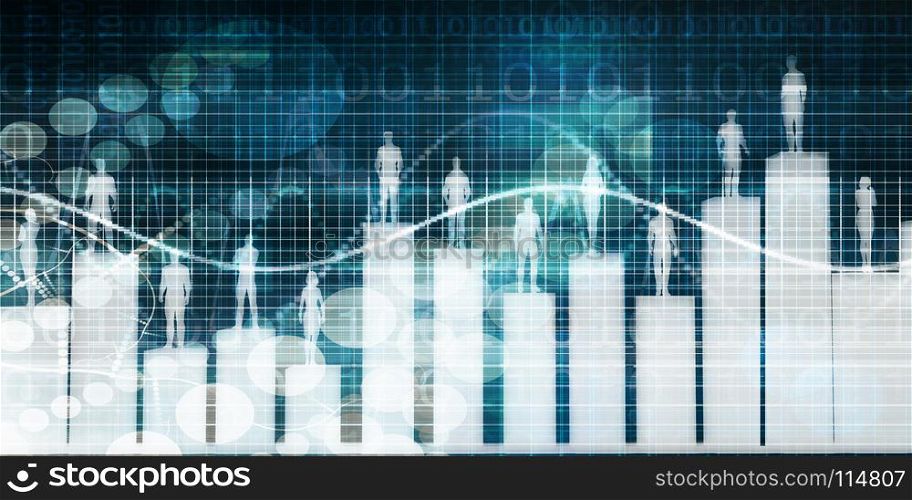 People Standing on a Bar Chart with Different Levels. People Standing on a Bar Chart