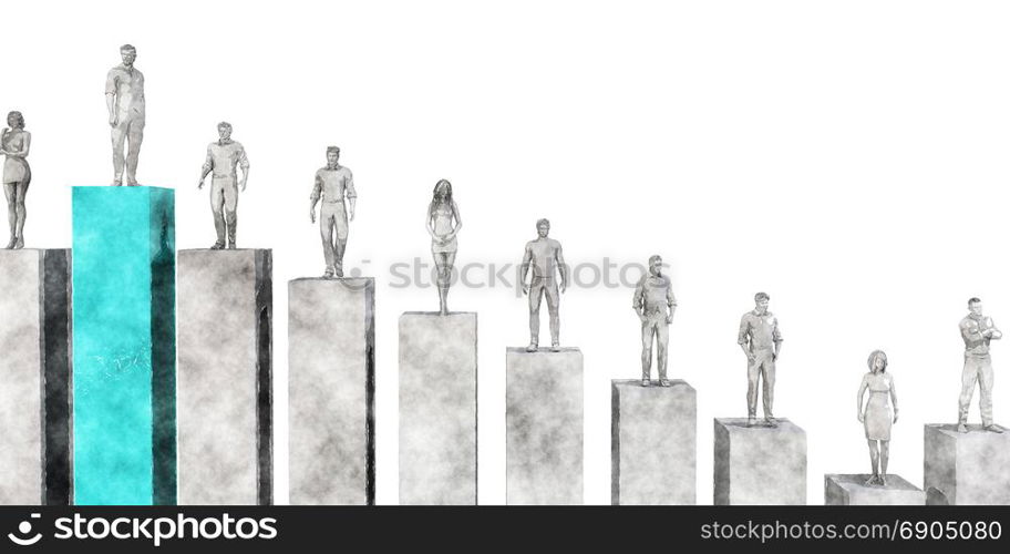 People Standing on Financial Bar Graph Chart. People Standing on Bar Chart
