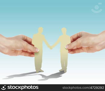 People standing together as symbol of successful partnership