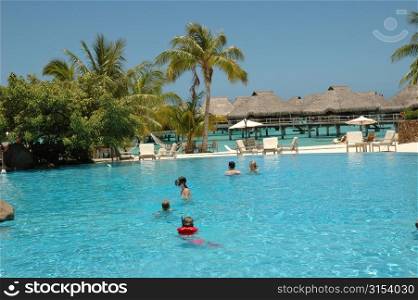 People swimming in a pool, Moorea, Tahiti, French Polynesia, South Pacific
