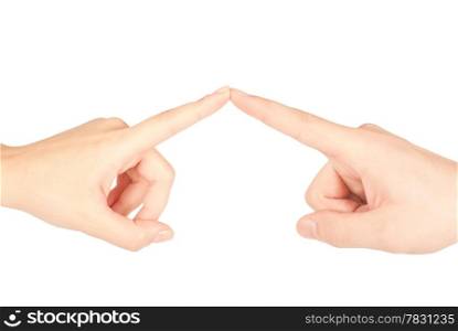 People touching by fingers, isolated on white