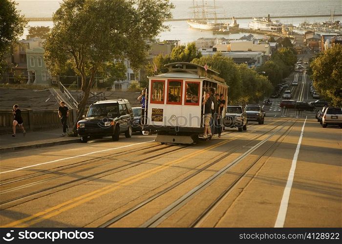 People traveling in a cable car, San Francisco, California, USA