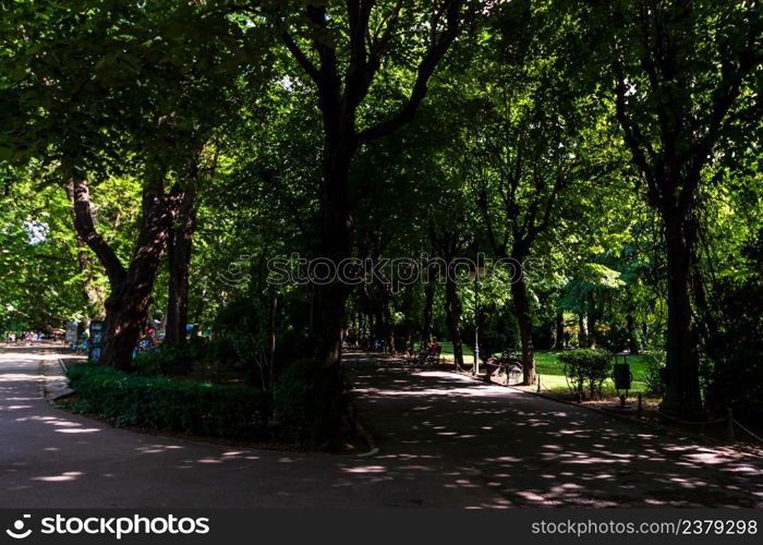 People walking, having fun, enjoying outdoor in park after quarantine or restrictions of coronavirus. Relaxation of the measures taken by the authorities against the pandemic virus. Cismigiu Park, Bucharest, Romania, 2020.