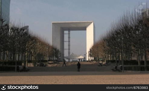 People walking in Paris modern district on Saturday