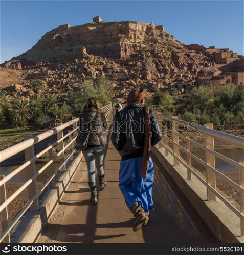 People walking on a bridge, Ait Benhaddou, Ouarzazate, Souss-Massa-Draa, Morocco