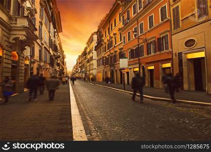 people walking on wall street with european building style in rome italy use as background and backdrop and traveling scene