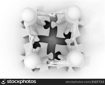 People with puzzle. 3d