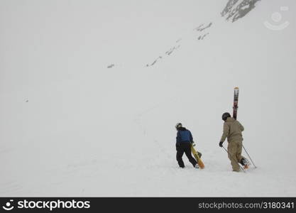 People with ski equipment