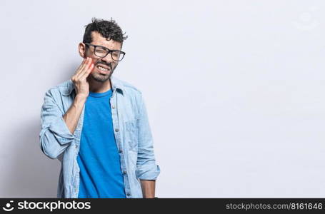 People with toothache, A man suffering from toothache isolated, person with hand on cheek with toothache. Toothache people concept isolated