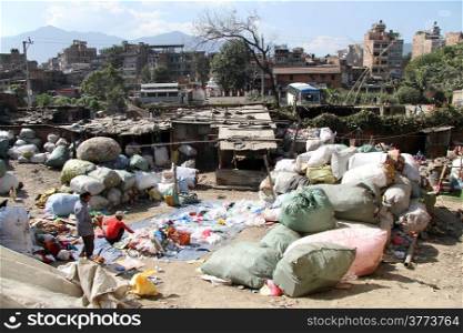 People work on the garbage in Khatmandu, Nepal