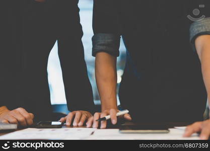 people working with document, tablet meeting in office workplace - blur for background