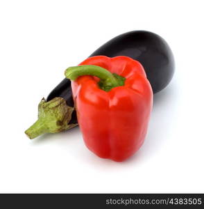 pepper and eggplant isolated on white background