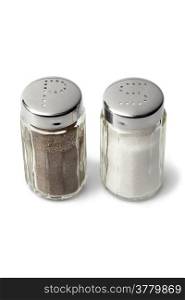 Pepper and salt shaker on white background