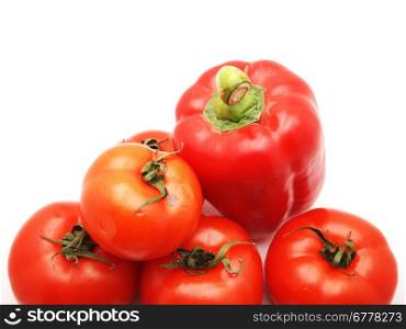 Pepper and tomato on white background