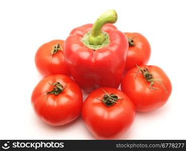 Pepper and tomato on white background