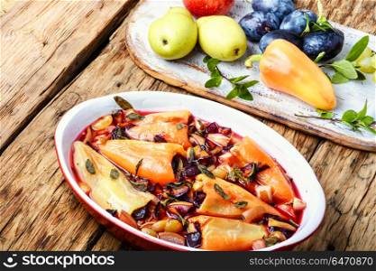 Pepper stuffed with fruit. Dietary dish pepper stuffed with fruit. Healthy food.