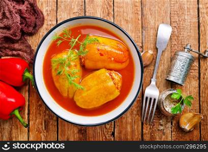 pepper stuffed with minced meat with tomato sauce