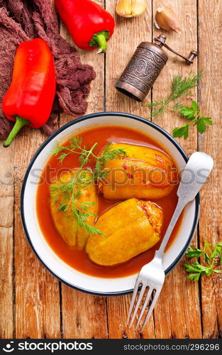 pepper stuffed with minced meat with tomato sauce