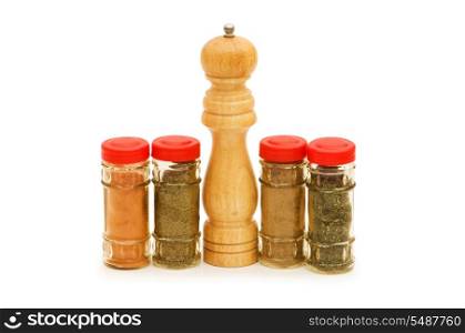 Peppermill and spices isolated on the white