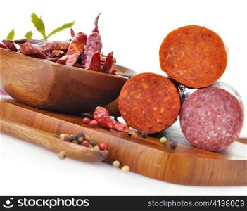Pepperoni And Hard Salami With Spices, close up