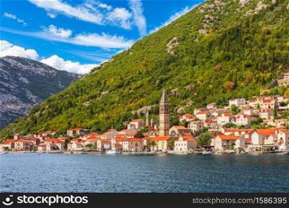 Perast old town view, the Bay of Kotor, Montenegro.. Perast old town view, the Bay of Kotor, Montenegro