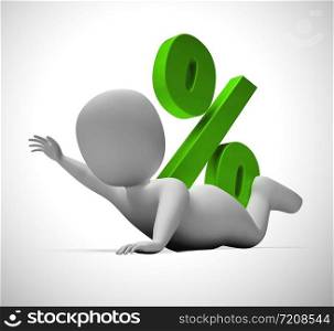 Percent discounts sign shows best sale deals and bargains. Reduced prices and markdowns - 3d illustration