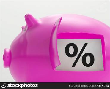 Percent In Piggy Showing Saving Interest And Investment